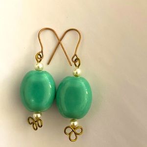 Earrings: Ceramic & faux pearl with antique brass